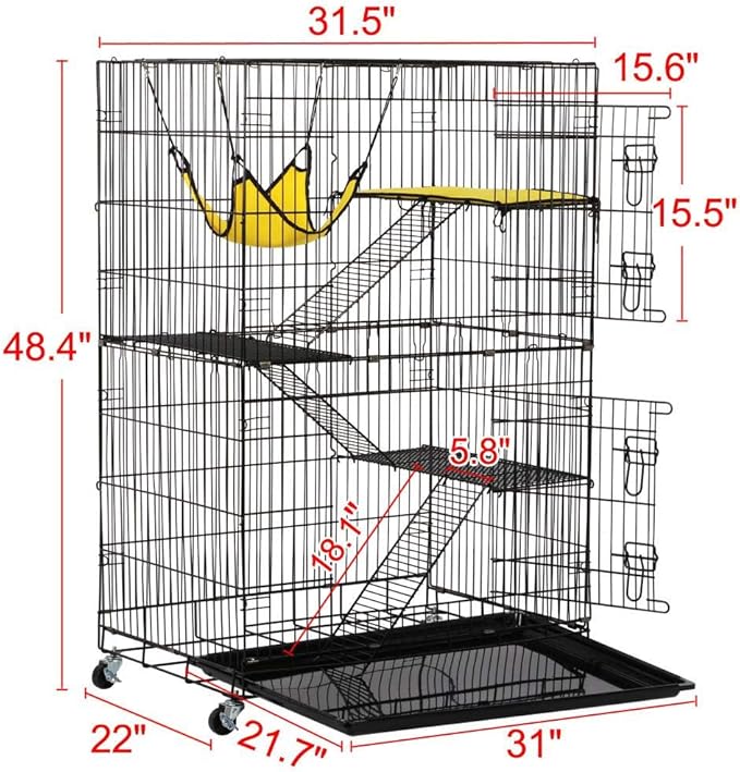 Yaheetech Large 49" Mobile Cat Cage with Hammock, Lightweight Travel-Friendly Foldable Enclosure for Cats and Kittens, Indoor/Outdoor Use with Tray