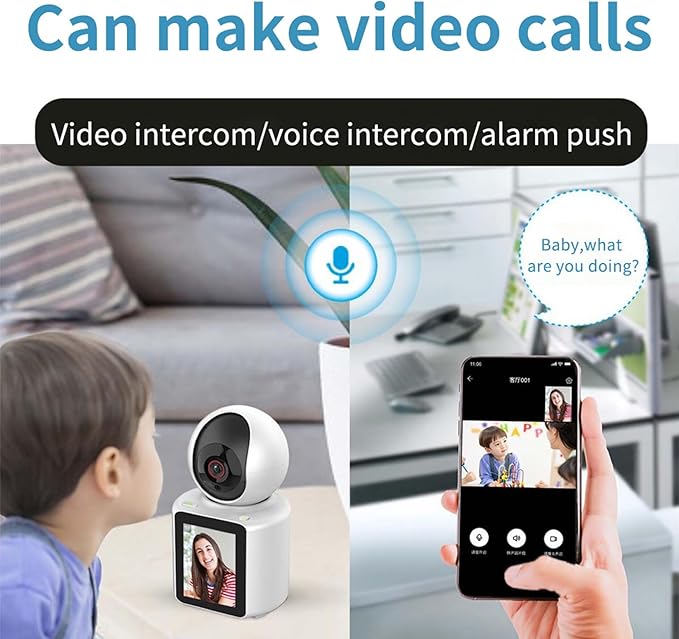 Video Calling Camera with 2.8 inch HD Screen Voice Assistant, 1080P Indoor Home Security Camera, Indoor Home Pet/Nanny/Baby/Elder/Dog Camera with Phone App
