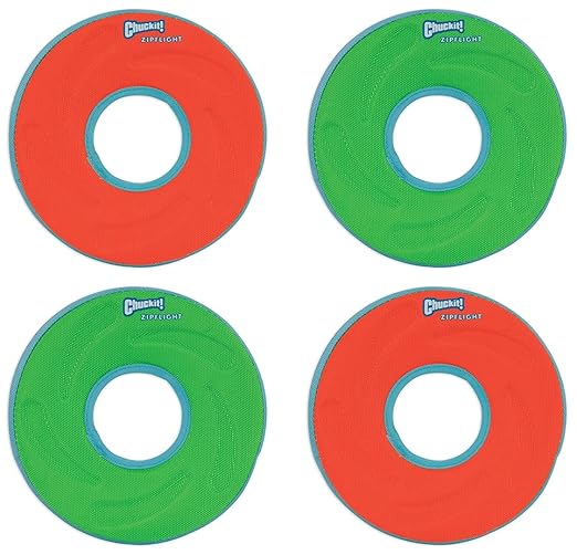 Chuckit Zipflight Amphibious Flying Ring - Assorted Small – 6 in. Diameter (4 Pack)