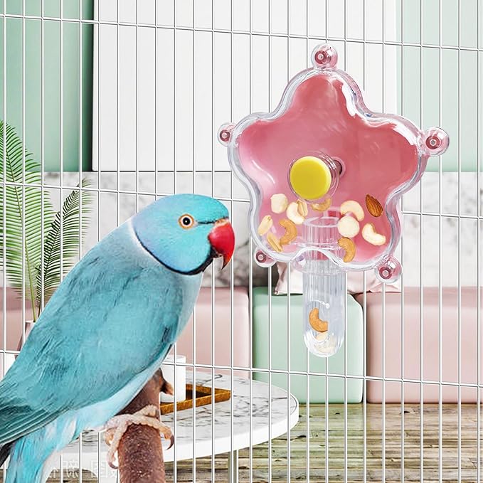 BNOSDM Bird Foraging Toys Cockatiel Foraging Wheel Parrot Cage Spinning Toys Parakeet Enrichment Puzzle Feeder Toy for Budgies Lovebirds Canaries (Pink)