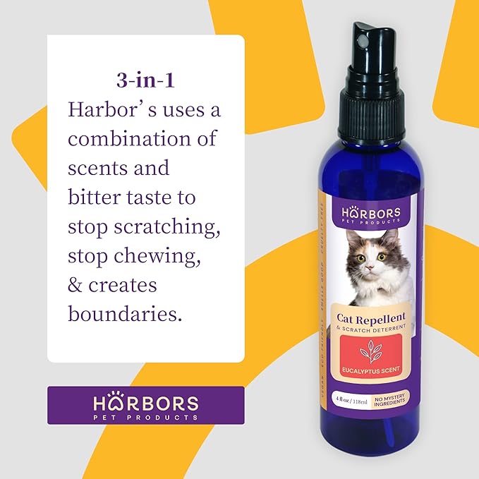 Harbor's Pet Products Harbors Cat Scratch and Chewing Deterrent Spray - 4 oz / 118 ml | Formulated with Essential Oils | 100% Satisfied or Return (Eucalyptus)