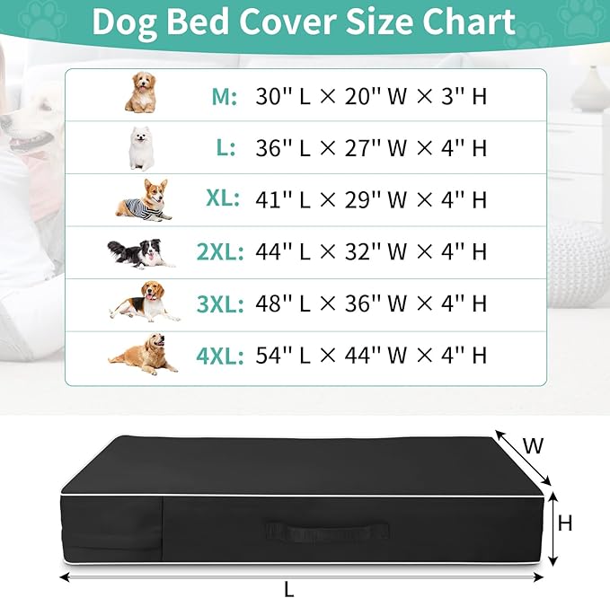 COSHNIBI Dog Bed Covers Replacement Washable,Waterproof Dog Bed Cover with Zip and Carry Handle for Dog/Cat 48''Lx36''Wx4''H-Black