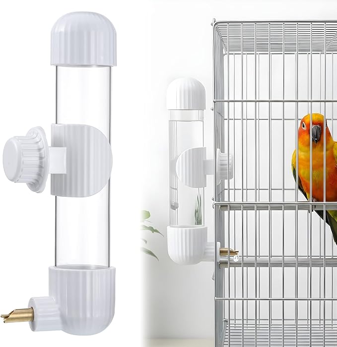 Bird Water Dispenser 7.4 Fl Oz No Mess Spring Valve Cage Water Drinker, 220ml Automatic Clear Parrot Bird Waters Feeder Birds Waters Bowl for Parakeets Cockatiels Budgies Lovebirds Cage Accessories