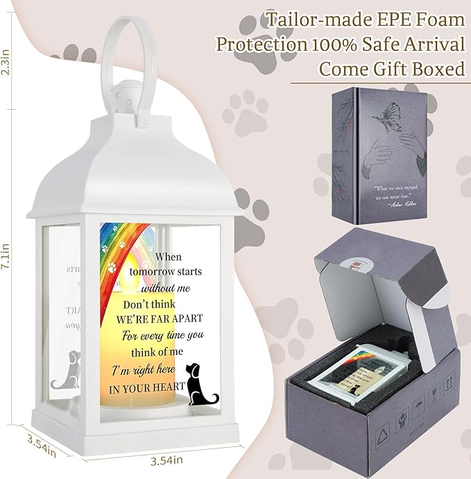Dog Memorial Gifts with Remote - Sympathy Bereavement Gifts for Loss of Dog, Rainbow Bridge Memorial Lantern for Grieving Pet Owner