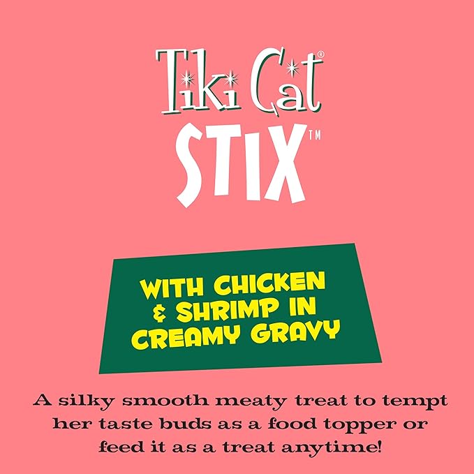 Tiki Cat Stix Wet Treats, Grain Free Lickable Mousse with Chicken & Shrimp in Creamy Gravy 6 Count (Pack of 1)