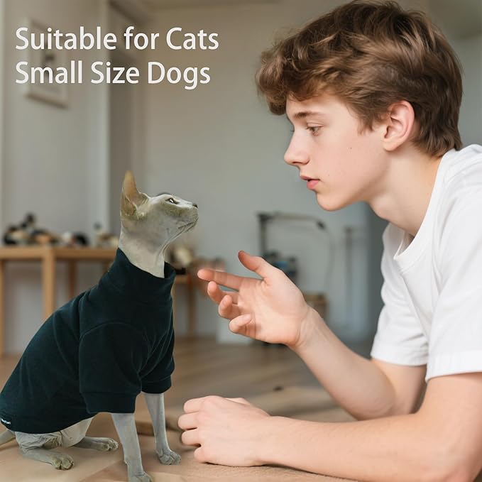 Sphynx Cat Clothes Hairless Cat Sweater Shirt Soft Warm Long Sleeves Pullover Pet Clothes Pajamas Dog Cloth for Small Dogs Kitten Clothes Pet Sweaters (Black, XL)