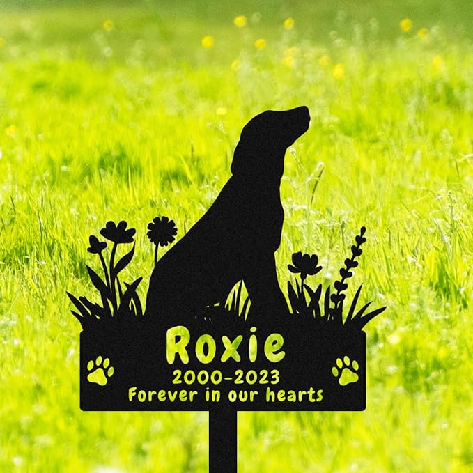 Custom Dog Labrador Retriever Memorial Grave Marker, Personalized Dog Metal Memorial Stake Grave Marker, Dog Memorial Gift, Customized Flowers Dog Memorial Grave Marker Burial Stake
