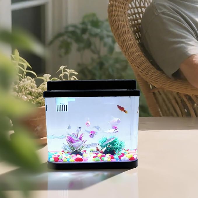 Mini Aquarium Fish Tank,1 Gallon Fish Bowl with Adjustable 6-Color LED Lamps,Filtration,Oxygenation,Water Circulation 3 in 1 Pump,DIY Ocean Stickers, Excellent Gifts for Children and Adults
