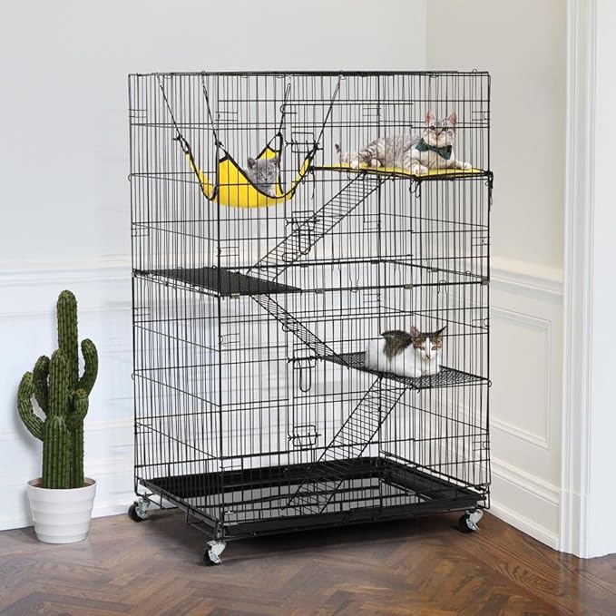Yaheetech Large 49" Mobile Cat Cage with Hammock, Lightweight Travel-Friendly Foldable Enclosure for Cats and Kittens, Indoor/Outdoor Use with Tray