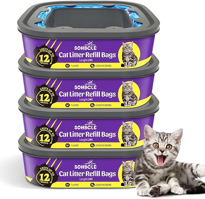 Cat Litter Refill Bags| 4-Pack Cartridges Compatible with Genie Cat Litter Refills Standard,Plus and Style Pail | Superior Odor Control (NOT Compatible with XL)