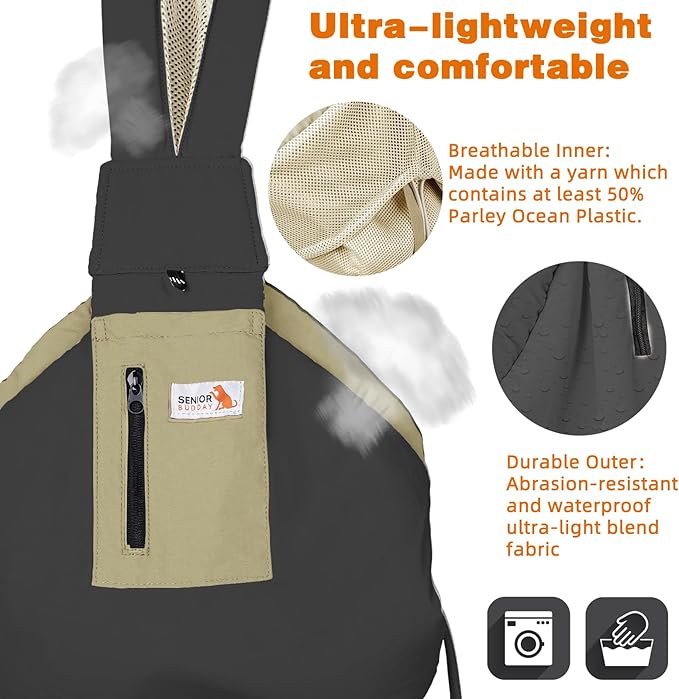 Dog Carrier Sling,Dog Carriers for Small Dogs & Cats Under 20 lbs,Puppy Carrying Backpack Pet Purse with Pockets,Adjustable Shoulder Strap,Hands Free for Travel (Black)