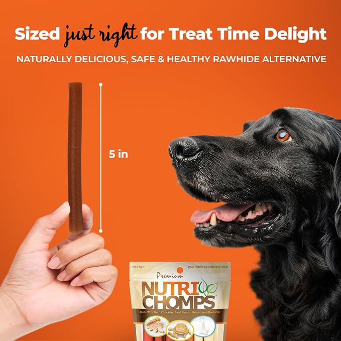NutriChomps Dog Chews, 5 inch Twists, Real Chicken, Peanut Butter and Milk Flavors, 15 Count, Easy to Digest, Rawhide Free Dog Treats, Long Lasting, Vitamin and Mineral Enriched
