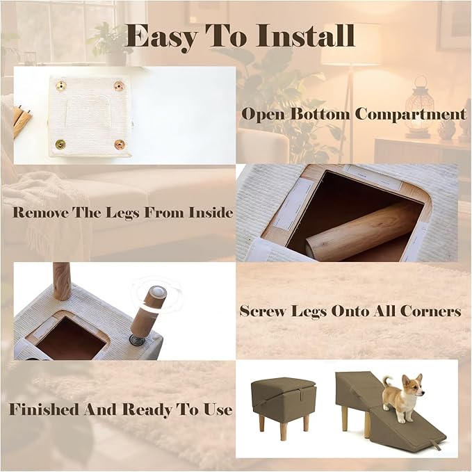 Split Ottoman Dog Ramp for Couch and Low Bed, 2-in-1 Foldable Dog Stairs for Small Dogs and Cats, Wooden Pet Ramp with Non-Slip Surface, Portable Step Stool Design. Coffee