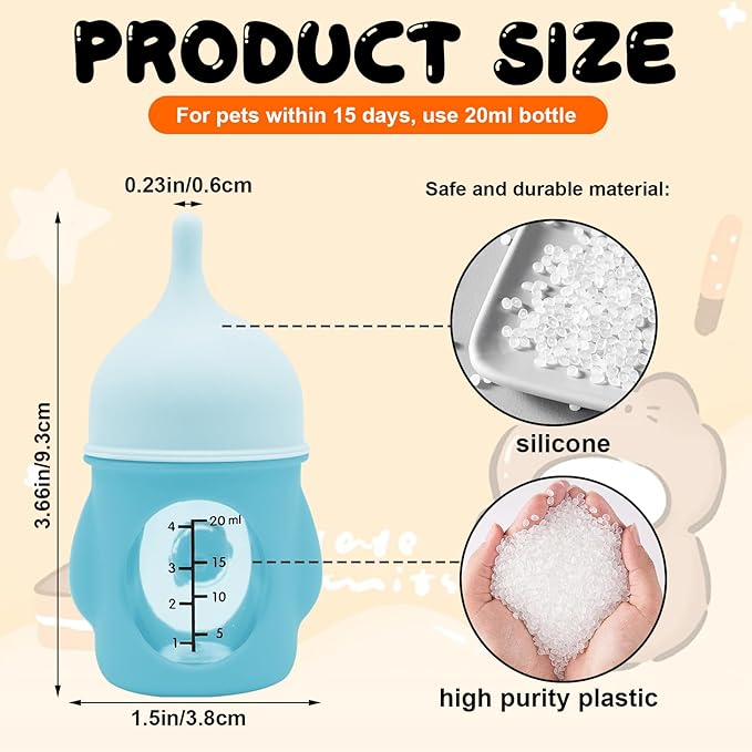 Pet Feeder Bottle Animal Feeding Bottles Kitten Bottles for Nursing Dog Cat Milk Feeding Bottle Anti-Choking Design for Newborn Kittens Puppies Small Animals (20 ml)