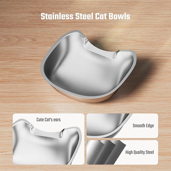 Stainless Steel Cat Bowls: Suitable for IMIPAW Automatic Pet Feeder Cat Whisker Fatigue Relief Friendly Shape and Easy to Clean