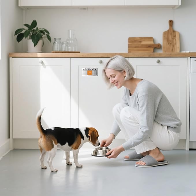 Dog Fed Sign- Dog Feeding Chart 3 Times A Day,Pet Feeding Reminder,Did You Feed The Dogs Tracker With Magnets and Double Sided Tape for Fridge, Prevent Over Feed, Brushed Silver