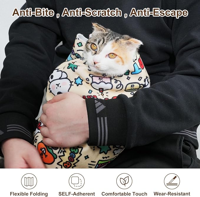27.6" Extra Large Cat Grooming Wrap – Anti-Escape Cat Wrap for Cutting Nails, Brushing & Medication – Soft, Comfortable, Reusable, Self-Adhering, Holds Cats Up to 15lbs (Soccer Time)