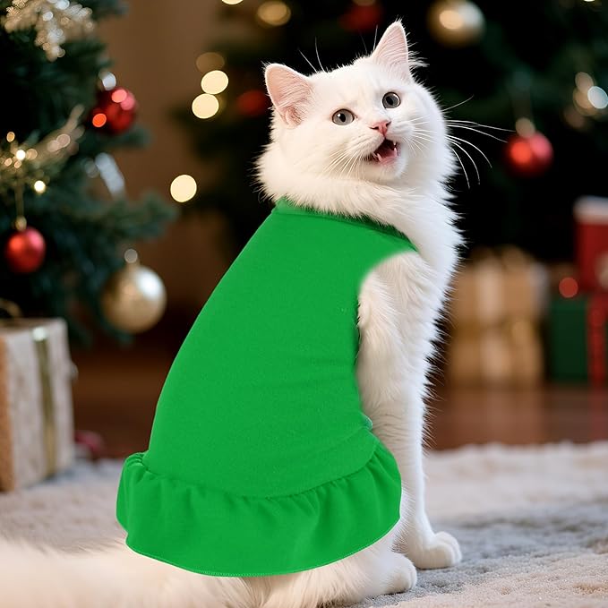 Dog Dresses Cat Skirt Solid Color Dog Clothes Summer Sleeveless Puppy Girl Clothes for Small Pet Dogs Cats (Dark Green, Small)