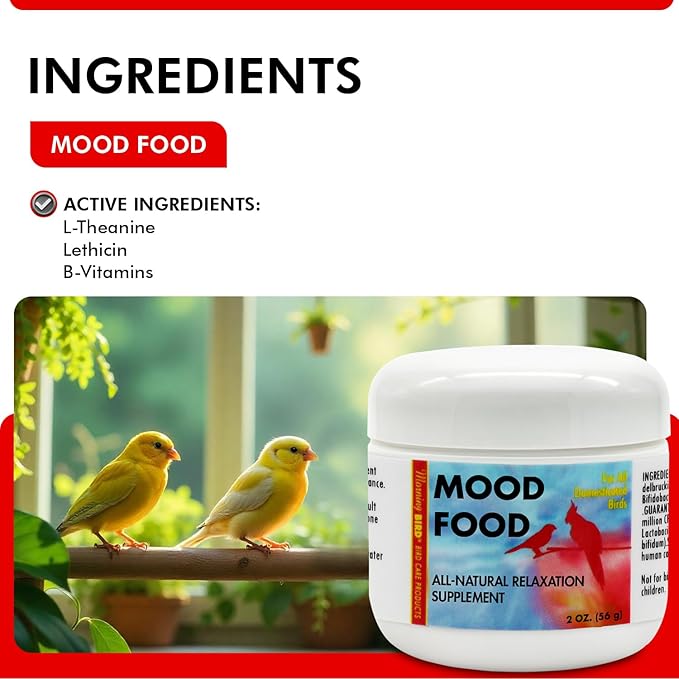 Morning Bird Mood Food 2 oz – Natural Calming Supplement for Birds – Non-Sedating Formula – Helps Reduce Stress, Aggression & Feather Plucking – Gentle Support with Amino Acids & B Vitamins