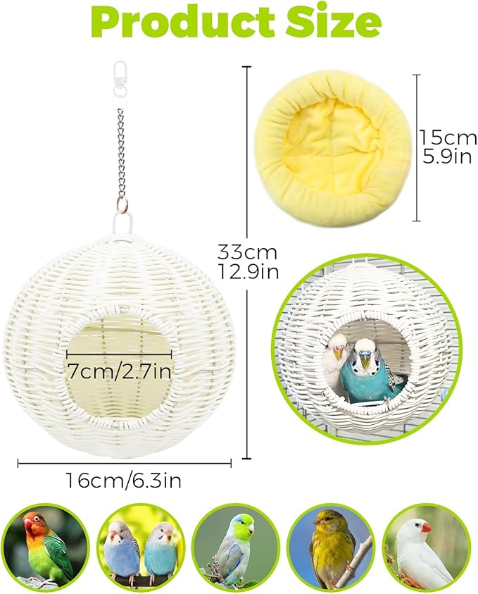 Chewproof Steel Frame Bird Nest for Cage, Washable Small Bird Bed Hammock Hideout Lay Eggs Parakeet Nest Sleep, Parakeet Warm Bed House Hut for Lovebird, Canary, Budgie