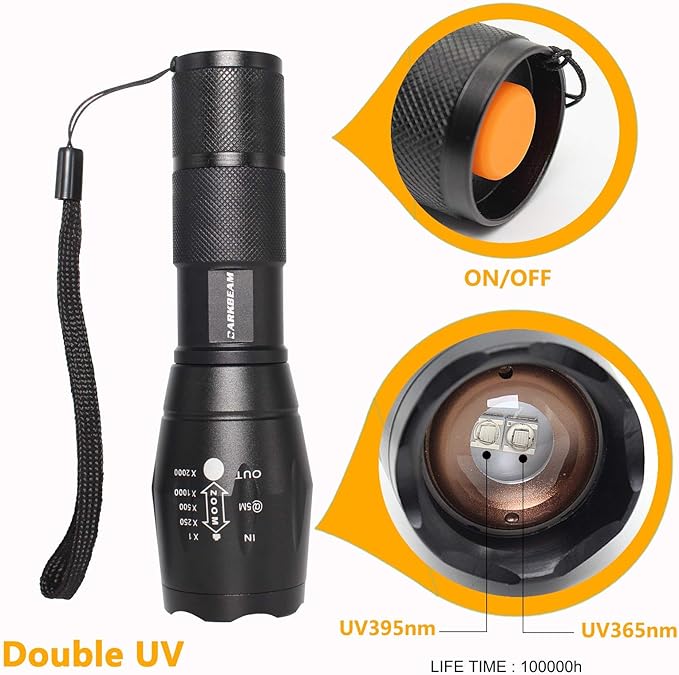 DARKBEAM UV 365nm and 395nm Light Wood's lamp Blacklight Ultraviolet Flashlight LED Portable Mini Handheld Torch, Detector for Dog Urine Pet Stains Anti-counterfeiting Identification, Resin Curing