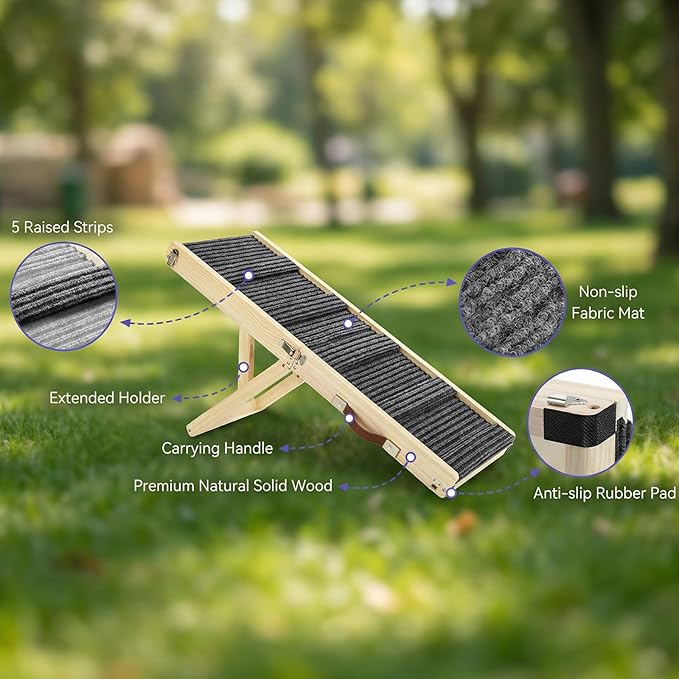 Dog Ramp for Couch, Foldable Small Dog Ramp for Low Bed, 4 Adjustable Height from 9‘‘ to 17.7“, Portable Stable Pet Steps with Non-Slip Pad, Pet Ramps Use for Sofa Couch Stairs