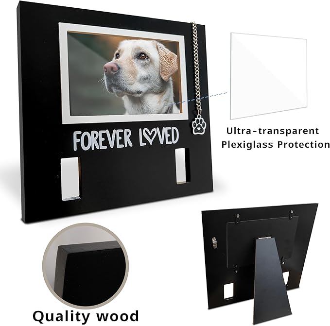 MYPAWLETS Pet Collar Memorial Frame with Pawprint Charm,Dog Memorial Gifts,Loss of Dogs Sympathy Gift,Remembrance Picture Frame for Cat & Dog Collars-L Black
