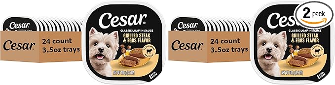 Cesar Classic Loaf in Sauce Adult Wet Dog Food Grilled Steak & Eggs Flavor, 3.5 oz Easy Peel Trays, 24 Count (Pack of 2)