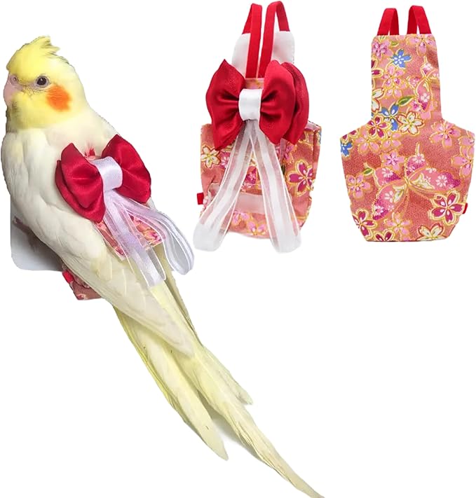 Bird Flight Suits Diapers, Parrot Flight Suits Diapers for Monk Parakeets, Cockatiels Flight Suits, Parrot Clothes, Bird Training Nappy Suit Liners Clothes (XS, Red-C)