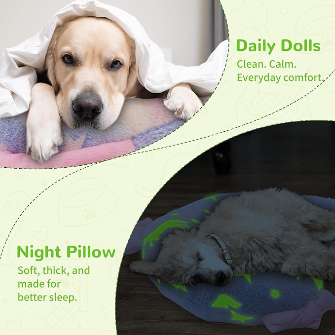 Dog Calming Pillow - Cute Soft Animal Design for Dogs, Cats, Kids, Adults, Washable Cozy Relaxing Pet Bed, Glow in The Dark Neck Pillow (Pink, Medium)