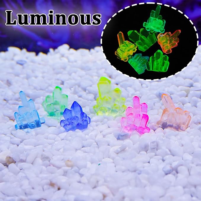 MIUPOO Glow Crystal,Betta Stones,Glow in The Dark Crystal,Bonsai Decor,Chips Stone Small Decorative,Fish Tank Decor,6 Colors,24 Pieces.