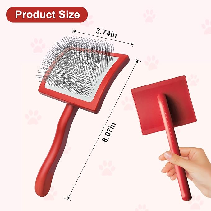 Dog Slicker Brush for Doodle Grooming,Dog Brush for Poodles,Long Pin Haired Pet Slicker Brush for Goldendoodles, Labradoodles,Bernedoodles (Red)