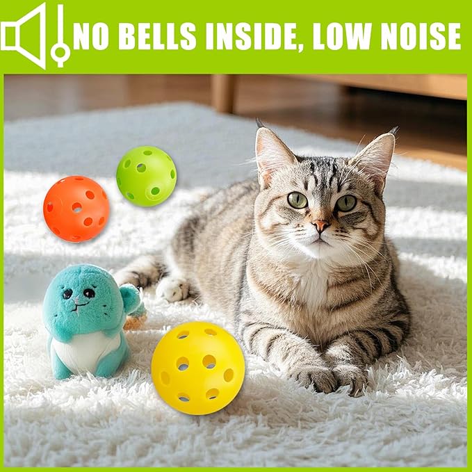 24Pcs Cat Ball Toy, Low Noise No Bells Holey Plastic Cat Balls, Funny Interactive Cats Toys for Indoor Cats, Firm Toy Balls for Kitten Puppy Ferret Bird (1.65")