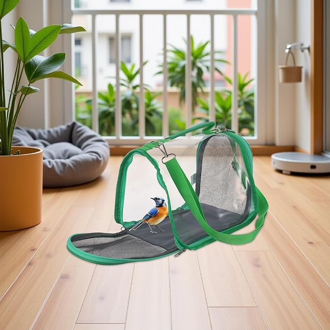 DOITOOL Small Bird Travel Cage Carrier Portable Bird Travel Carrier Bag Lightweight Green for Outdoor and Vacation Use