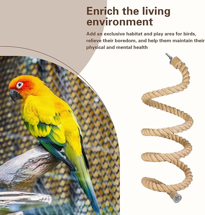 3pcs Bird Rope Perch for Parrots,Bird Cage Climbing Rope Toys Accessories,Bendable Climbing,Bendable Natural Jute Boing with Pine Wood and Stainless Steel Mount,Parakeet Lovebirds(Natural Jute)