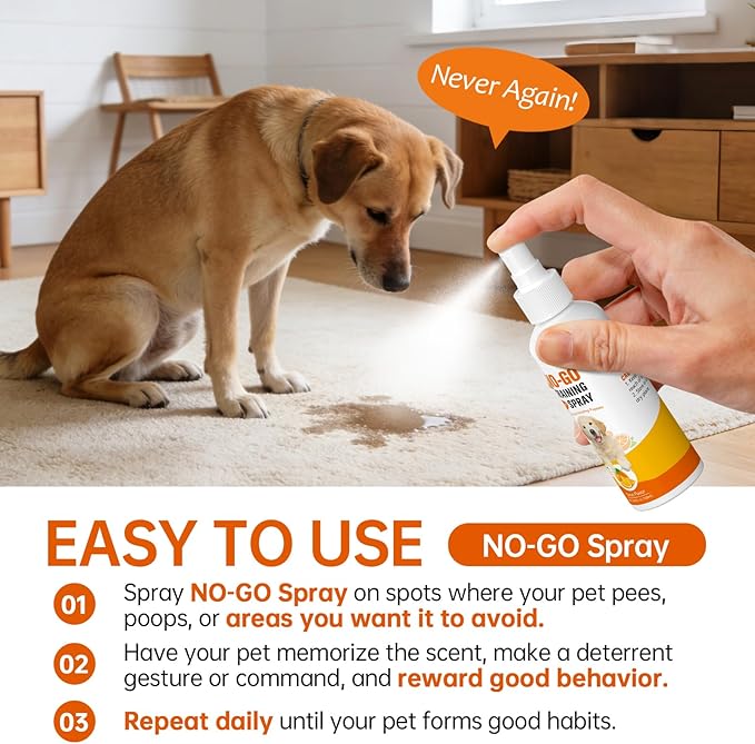 Dog Pee Spray & NO-GO Spray, Indoor & Outdoor Deterrent Spray, Potty Training Spray for Dogs & Cats, Stops Unwanted Chewing, Easy-to-Use Training Set, 3.38 Fl Oz (100ml)