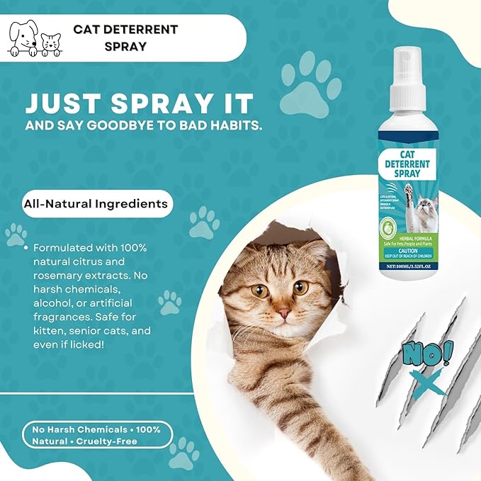 Cat Deterrent Spray,Safe Indoor & Outdoor Deterrent for Furniture & Carpet Protection, Effective Training Aid with Natural Ingredients,Non-Toxic Anti-Scratch