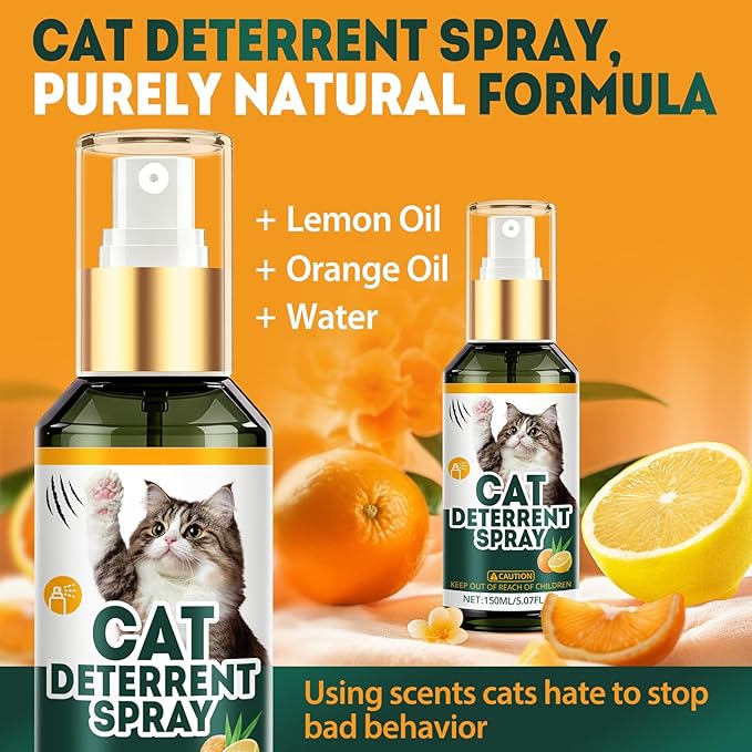 Cat Deterrent Spray, Natural Safe Cat Repellent Indoor and Outdoor, Cat Spray Deterrent for Urine Marking, Cat Scratch Deterrent Training Aid for Furniture Sofas Rugs, Anti Scratch for Cats, 5.07 oz