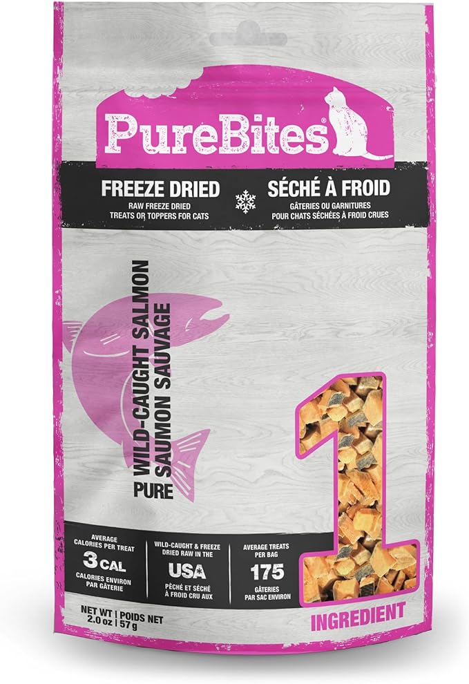 PureBites Salmon Freeze Dried Cat Treats, 1 Ingredient, Made in USA, 2oz