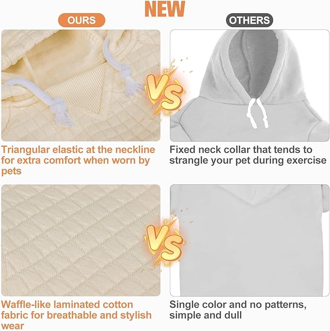 BEAUTYZOO Dog Hoodie with Leash Hole and Pocket,Dog Sweaters for Small Medium Large Dogs Boys Girls,Waffle-Like Laminated Cotton Warm Outfits for French Bulldogs, Pitbull, Winter Puppy Clothes Jacket