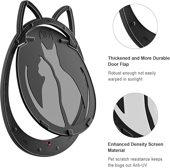 HIDROSIL Cat Door for Screen Door, Inside Openning 10x10x0.5 inch, Patent Desigh Pet Screen Door with Lockable Magnetic Flap for Doggy and Cat Door, Suitable 0-18lb Cats and Small Dogs, Black