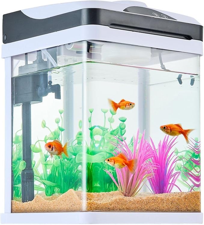 2 Gallon Fish Tank Aquarium LED Smart Square Glass 7 Color Self Cleaning Starter Kit