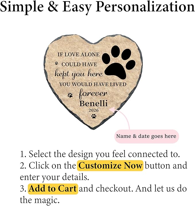 Dog Grave Markers Outdoor Stone, Personalized Pet Loss Gifts Cat Dog Memorial Garden Stone (S-007)