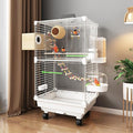 Bird Cage,Large Parrot Cage with Acrylic Doors, 3-Tier Movable Birdcage Parakeet Cage w/Wheels, 360° View Spacious Interactive Bird House (White, with Bathtub)