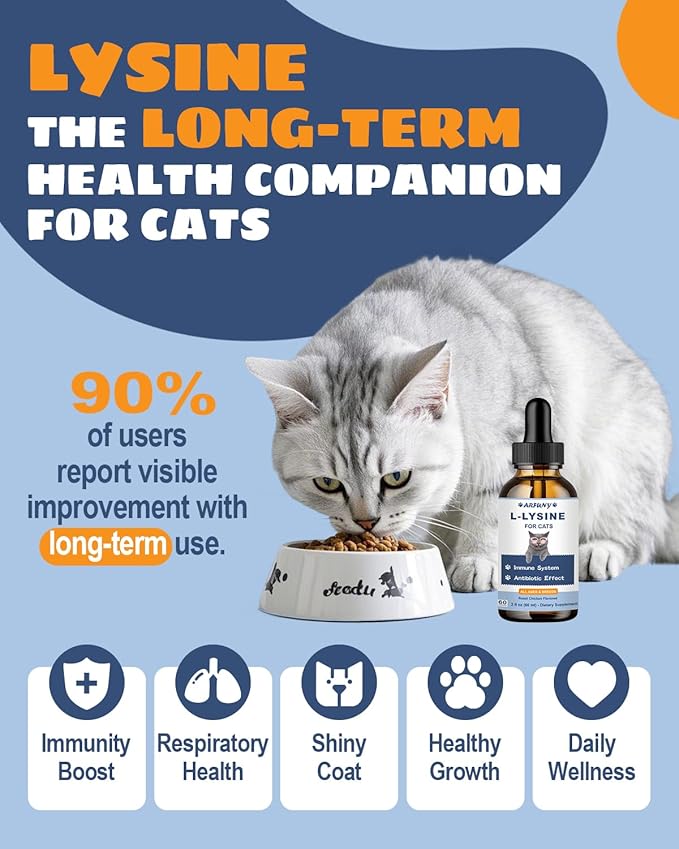 L-Lysine Supplement for Cats - Immune Support - 60ML Lysine for Feline Respiratory, Sneezing, Runny Nose, Eye Function - Natural Cat Antibiotic Drops - Roast Chicken Flavor