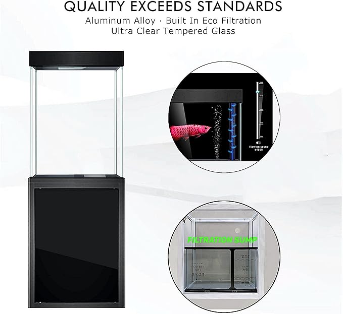 40 Gallon Glass Aquarium with Aluminum Cabinet - Including Sump for Filtration and Circulation, Plumbing, LED, Black