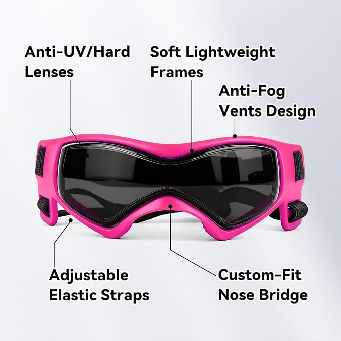Dog Goggles Medium Breed, Small Dog Sunglasses Anti-UV Goggles for Pet Eyes Protection, Adjustable Straps, Pink M