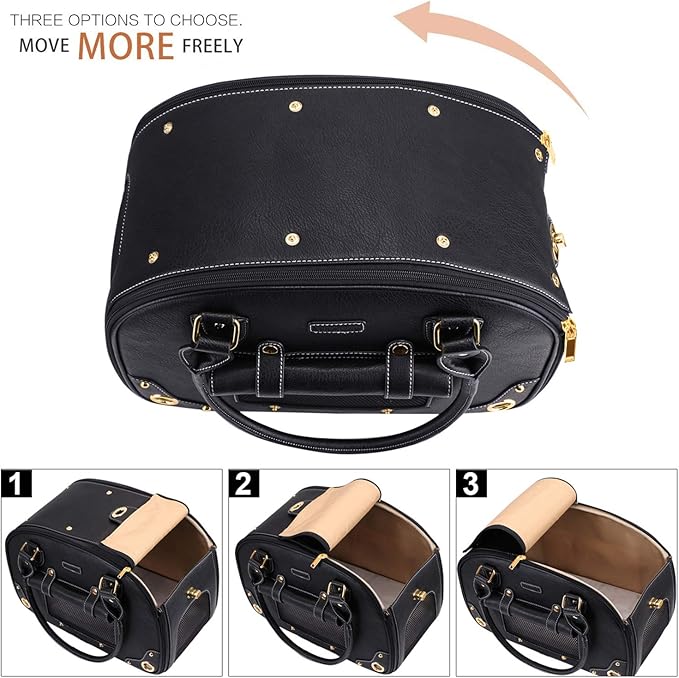 PetsHome Dog Carrier Purse, Pet Carrier, Foldable Waterproof Premium PU Leather Pet Travel Portable Bag Carrier for Cat and Small Dog Home & Outdoor Small Black