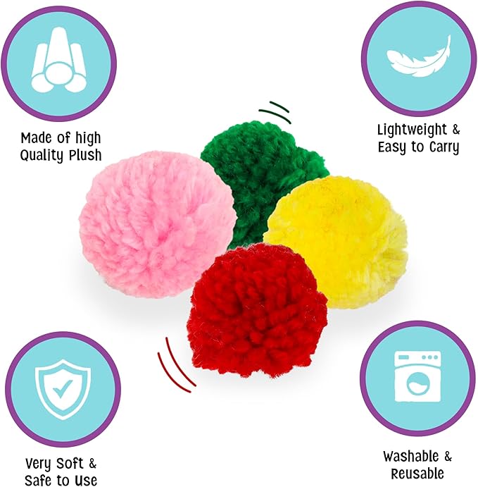 SPOT Wool Pom Poms Cat Toy - Interactive Wool Balls Cat Toy with Catnip for Cats and Kittens to Bite, Swat and Chase - 1.5 inch, 4 pcs (Pack of 2)