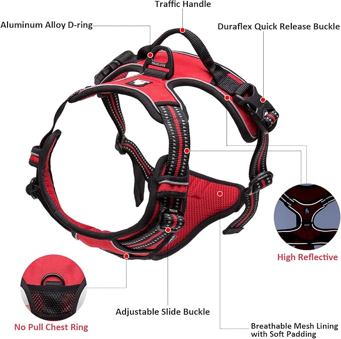 TRUE LOVE Adjustable No-Pull Dog Harness Reflective Pup Vest Harnesses Comfortable Control Brilliant Colors TLH5651(Black,S)